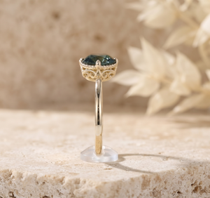 Wholesale Custom Fine Jewelry 14K Gold Oval <b>Green</b> Stone Engagement <b>Ring</b> Minimalist Luxury Vintage Milgrain Solitaire <b>Ring</b> - Product Image 3