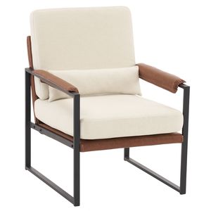 Fauteuil d'appoint en fer avec accoudoirs en cuir beige marron nid d'abeille, chaise de loisirs d'intérieur - Product Image 1