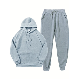 Top Selling Winter Men's Front Tracksuit Set <b>Hooded</b> Sweatshirt Jogger Pants Casual Solid Color Full Sleeve Drawstring Regular - Product Image 1