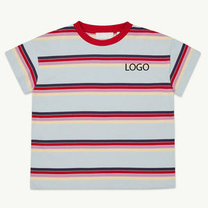 Collection d'été décontractée, t-shirt à manches courtes et col rond pour garçons, coupe confortable, coutures durables, design rayé, vêtements d'été - Product Image 1