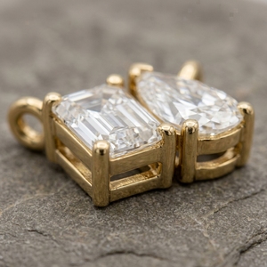 Two Stone Solitaire Pendent Yellow Gold <b>Emerald</b> And Pear Cut Lab Grown Diamonds Everyday Wear <b>Pendant</b> Necklace - Product Image 4