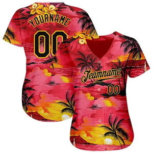 Camiseta de Béisbol Amarilla Personalizada con Estampado de Palmeras Tropicales, Diseño Sublimado, Unisex, Manga Corta, Transpirable, Ropa Deportiva de Verano - Product Image 4