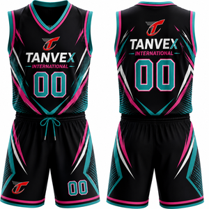 Ensemble de maillots de basket-ball sublimés TANVEX International, col en V, sans manches, séchage rapide, uniforme athlétique unisexe pour adultes, imprimé géométrique - Product Image 1