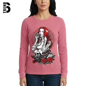 Fabrication de pulls imprimés écologiques pour femmes, sous-vêtements thermiques, t-shirts à manches longues, col rond, sur mesure, grandes tailles, vente en gros - Product Image 1