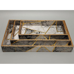 Ensemble de plateaux en bois poli niché belle qualité petit déjeuner déjeuner dîner plateau plateaux grand affichage plateau en acacia - Product Image 4