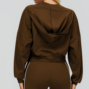 Sudadera Deportiva Personalizada 100% Algodón para Mujer, Nueva Sudadera Negra Corta de Manga Larga con Cuello en V, Sudadera con Capucha - Product Image 3