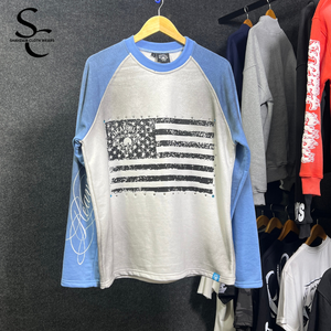 Custom Top Quality Printed Long Sleeve <b>Shirt</b> 100% Cotton French terry Fabric Dirty Fade And Rhinestone Best Street wear Style - Product Image 2