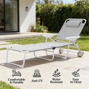 Sedia a Sdraio Pieghevole Grigio Chiaro per Esterni, Cortile e Prendisole - Product Image 3