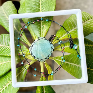 Geometric Natural Stone Pendant Necklace with Hemp <b>Rope</b> Bead <b>Chain</b> Bohemian Style Unisex Everyday Wear - Product Image 2