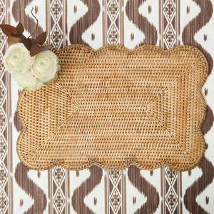Whitewashed Scalloped Rectangular Charger <b>Plates</b> Boho Rattan Placemat OEM Accepted Placemat Wicker Charger <b>Plate</b> From Vietnam - Product Image 4