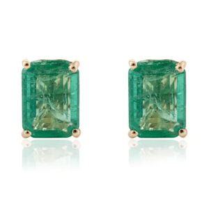 3 Carat <b>Emerald</b> Solitaire <b>Stud</b> <b>Earrings</b> in 18K White Gold for Party - Product Image 2