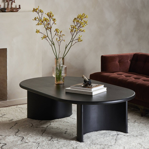 Mesa de Centro de Teca Sólida Premium, Mesa Ovalada Contemporánea con Base Doble Escultural para Hotel, Villa, Sala de Estar - Product Image 5