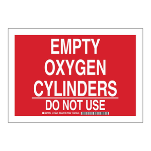 Panneau de signalisation : Bouteilles d'oxygène vides Brady - Ne pas utiliser - Sécurité industrielle et de laboratoire - Product Image 2