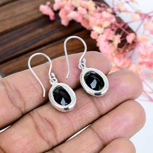 Pendientes de Plata de Ley 925 con Espinela Negra Facetada, Joyería con Piedras Preciosas, Regalo Boho Hecho a Mano para Ella - Product Image 2