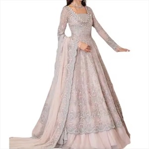 Premium Pakistani Bridle Dress Lavender Purple And Mint Green Contrast Heavy Embroidered Bridal Lehnga With Ruffled Border - Product Image 5