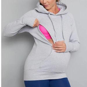 Heavyweight Drop Shoulder Women's Nursing Sweatshirts Wholesale <b>Maternity</b> Breastfeeding Hoodies Zipper Style <b>Maternities</b> Hooded - Product Image 3