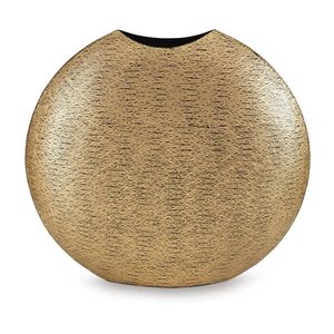Nouveau vase de table moderne, fait main, avec texture côtelée, finition dorée, 12,5 pouces de hauteur, 8 pouces de largeur, pièce d'art décorative - Product Image 1