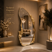 Miroir mural abstrait doré de luxe, miroir décoratif irrégulier moderne, miroir artistique avec cadre en métal, miroir d'appoint pour salon et chambre à coucher