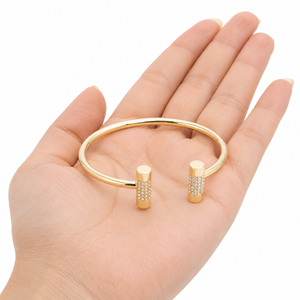 New Arrival Real Diamond <b>Bangle</b> <b>Bracelet</b> | 14K Yellow Gold Round Cut Diamond Open Cuff <b>Bracelet</b> for Women Luxury Jewelry - Product Image 4