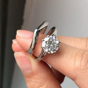 7MM Round Cut Moissanite Dual Band <b>Ring</b> <b>Set</b> For Women's original 925 <b>Silver</b> Fine Anniversary Promise Jewelry Party Occasion - Product Image 5