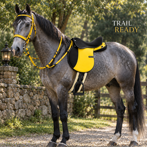 Conjunto de Equipo de Equitación Premium Endurance |   Silla de montar inglesa sintética con brida a juego, cincha acolchada y estribos para equipo de equitación de sendero - Product Image 4