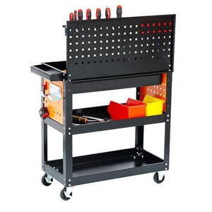 Carrito de Herramientas Móvil de Alta Resistencia de 3 Niveles con Cajón y Panel Perforado, Estilo Industrial, Capacidad de 300 kg - Product Image 3