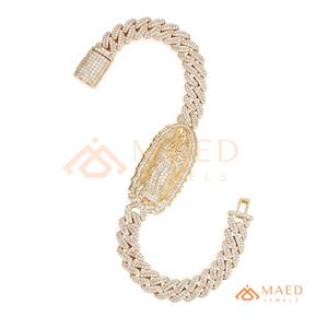 Gold Oval Center <b>Iced</b> <b>Out</b> Cuban Link Bracelet Moissanite Fine <b>Chain</b> Link Bracelet Fashion Jewelry Daily Wear Gift Style Miami Ch - Product Image 6