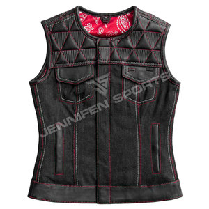 Gilet de moto décontracté personnalisé en cuir et toile, fabricant OEM, vente en gros, équipement de moto sans manches pour femmes, fournisseur - Product Image 1