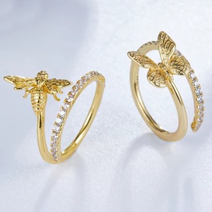 ZAWO HOUSE Joyería de Moda, Diseño Moderno, Joyería para Mujer, el Mejor Regalo, Anillo de Mariposa Chapado en Oro con Diamantes de Circonio y Plata de Ley 925 - Product Image 3