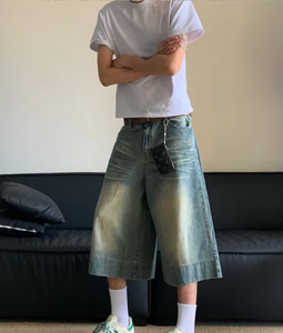 Shorts en jean décontractés et respirants pour hommes, style streetwear d'été, coupe droite, par des fabricants sur mesure - Product Image 4
