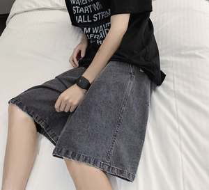 <b>Hip</b> Hop Style Men Acid Washed Denim Shorts Solid Color Summer Shorts Men's Vintage Wide Legs Street Style Shorts - Product Image 4