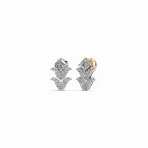 Pendientes de Diamantes Florales con Diseño Moderno en Oro Amarillo de 18K, Corte Redondo y Princesa, Joyería Fina para Mujer - Product Image 1