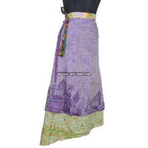 Falda Larga Envolvente de Seda India Vintage, Estilo Sari, Reversible de 2 Capas, para Playa - Product Image 3