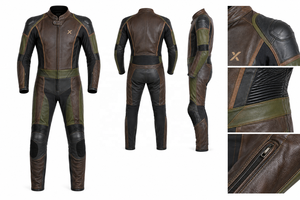 Combinaison de moto en cuir une pièce Adventure |   Adultes en hiver |   Brun olive |   Qualité supérieure |   Conception personnalisée |   Vêtements de course - Product Image 6