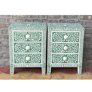 Mesa de Cajones con Incrustaciones de Hueso de ILAHI, Diseño Moderno con Detalles de Ágata, Almacenamiento de Tres Niveles, Mueble Portátil para el Hogar - Product Image 2