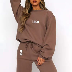 Conjunto Deportivo de Dos Piezas para Mujer, Sudadera y Pantalones Deportivos de Felpa de Algodón Grueso, Talla Grande, con Logotipo Personalizado, para Invierno, OEM - Product Image 3