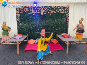 Tema al aire libre señoras Sangeet etapa decoración mejor Punjabi boda decoración Sangeet escenario hermoso Mehndi escenario con lámpara Decoración - Product Image 5