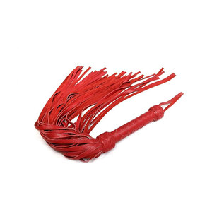 <b>Red</b> Leather Whip With Braided Handle And Multiple Strips - Product Image 1