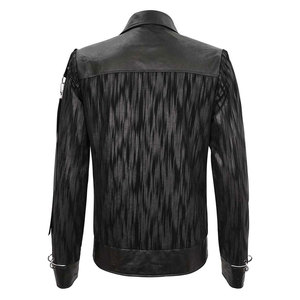 Chaqueta Punk de Moda Gótica para Hombre, con Estampado a Rayas, Ojales Plateados, Anillos Desmontables, Cuero Sintético, Fabricación OEM ODM - Product Image 4