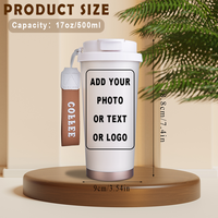 Gobelet à café personnalisé de 17 oz en acier inoxydable, isolé à double paroi, tasse de voyage sous vide avec sangle, sans BPA, anti-fuite