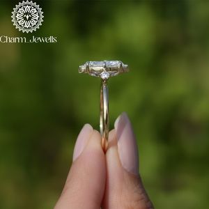 Bague de fiançailles classique pour femme Charm_Jewells en moissanite taille marquise, plaquée or rose, sertie à griffes - Product Image 5