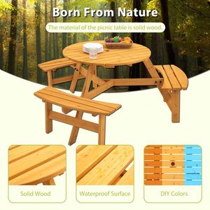 Tavolo da Giardino in Legno Naturale con 3 Panche per 6 Persone (Circolare da Esterno) - Product Image 3