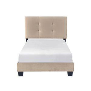 Letto singolo a piattaforma in velluto marrone chiaro con testiera regolabile in altezza e capitonné, mobili da camera in legno massello - Product Image 2