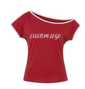 T-shirt pour femmes de qualité supérieure, épaules dénudées, manches courtes, couleurs unies, impression de logo personnalisé, 100% coton tricoté, respectueux de l'environnement - Product Image 4