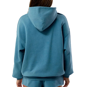 Sudadera con Capucha Oversize para Mujer, Color Liso, Hombros Caídos, Manga Larga, Mezcla de Algodón Tejido, Logo Frontal, Ropa Casual de Invierno - Product Image 3