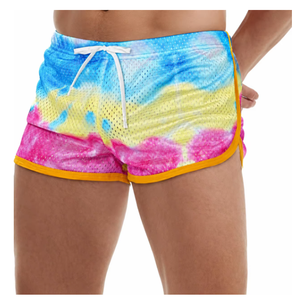 Shorts en maille tie-dye pour hommes, taille mi-haute, élastiques, respirants, style décontracté - Product Image 4