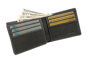 [La Mejor Oferta] Cartera Bifold RFID para Hombre Castello, de Cuero Genuino, Negra/Marrón Oscuro, Cierre Suave, Forro de Poliéster, Grabado en Relieve - Product Image 4