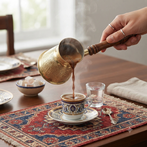Cezve de Latón Macizo al por Mayor, Grabado a Mano con Diseño Floral, Cafetera Griega Briki para Estufa con Mango de Madera, OEM - Product Image 3