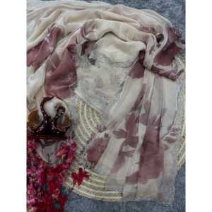 Sari con Estampado Floral de Diseñador con Hermoso Trabajo de Diamantes para Vestidos de Fiesta - Product Image 2