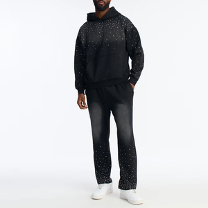 Rhinestone Zip Up Tracksuit Set with Decorative Sparkle Accents and Glitter Dot Print Hooded <b>Zipper</b> <b>Jacket</b> - Product Image 1